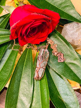 Load image into Gallery viewer, Tree of Life Crystal Clear Quartz Wire Wrapped Raw Pendant 30” Rose Gold Necklace