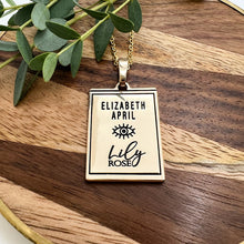 Load image into Gallery viewer, Elizabeth April EA Awaken 2 Sided Channeled & Attuned Evil Eye Protection Cosmic Species Sacred Geometry Card Tag Pendant 18” Gold Necklace