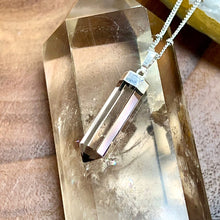 Load image into Gallery viewer, Light Clear Morion Smoky Quartz Purification & Invisibility Cloak Full Tower Point Pendant 18" White Gold Necklace