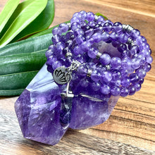 Load image into Gallery viewer, Just Restocked! 2 LEFT! Brazilian Amethyst Higher Consciousness & Self Awareness 108 Mala Stretch Necklace Bracelet