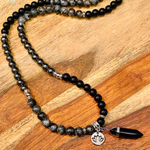 Load image into Gallery viewer, Last 3! Back in Stock! Limited Triple Power Grounding & Stress Reliever Black Onyx Hematite Labradorite 108 Mala Necklace Bracelet