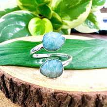 Load image into Gallery viewer, Peruvian Amazonite Faceted Teardop Courage & Peace Adjustable White Gold Ring