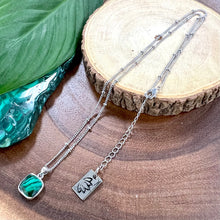 Load image into Gallery viewer, Malachite Power & Transformation Square Pendant 18” White Gold Necklace