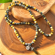 Load image into Gallery viewer, Limited Edition Honey Blue Tigers Eye Velvet Transitioning 108 Mala Necklace Bracelet
