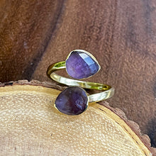 Load image into Gallery viewer, Amethyst Faceted Teardrop Energetic Queen & Manifestation Adjustable Gold Ring