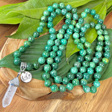 Load image into Gallery viewer, Jade Energy Blessings & Abundance 108 Hand Knotted Mala with Point Charm Pendant Necklace
