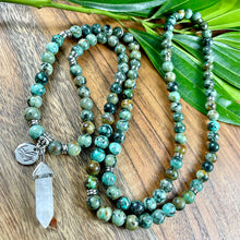Load image into Gallery viewer, African Turquoise Exploration & Transformation 108 Mala Necklace Bracelet
