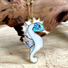 Load image into Gallery viewer, Inner Peace Abalone & Mother of Pearl Seahorse XL Pendant 30” Gold Necklace