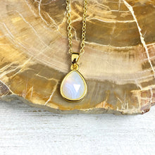 Load image into Gallery viewer, Blue Lace Agate Serenity & Calm Faceted Teardrop Pendant 18" Gold Necklace
