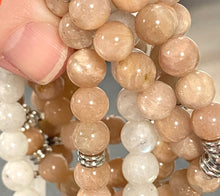 Load image into Gallery viewer, Last 1! Peach Moonstone Heart Opening & Activation 108 Stretch Mala Necklace Bracelet