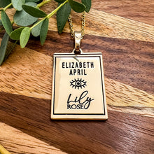 Load image into Gallery viewer, Elizabeth April EA Arcturian 2 Sided Channeled & Attuned Evil Eye Protection Cosmic Species Sacred Geometry Card Tag Pendant 18â Gold Necklace