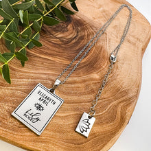 Load image into Gallery viewer, Elizabeth April EA Awaken 2 Sided Channeled & Attuned Evil Eye Protection Cosmic Species Sacred Geometry Card Tag Pendant 18β White Gold Necklace