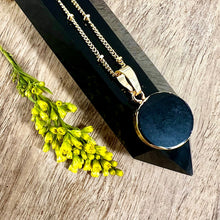 Load image into Gallery viewer, NEW STONE! Obsidian Manifester Thick Circle Pendant 18" Gold Necklace