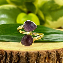 Load image into Gallery viewer, Amethyst Faceted Teardrop Energetic Queen & Manifestation Adjustable Gold Ring