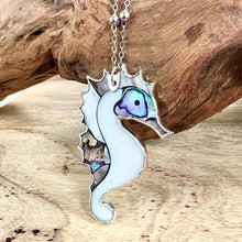 Load image into Gallery viewer, Inner Peace Abalone & Mother of Pearl Seahorse XL Pendant 30” White Gold Necklace