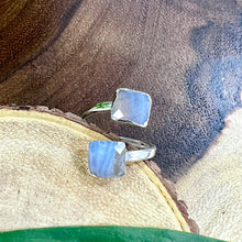 Load image into Gallery viewer, Blue Lace Agate Faceted Diamond Insightful Relaxation Adjustable White Gold Ring
