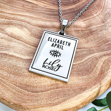 Load image into Gallery viewer, Elizabeth April EA Angel 2 Sided Channeled &amp; Attuned Evil Eye Protection Cosmic Species Sacred Geometry Card Tag Pendant 18” White Gold Necklace