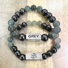 Load image into Gallery viewer, 8mm Elizabeth April Channeled UPDATED - NEW EARTH Grey Zeta Sacred Geometry Limited Edition Cosmic Species Stretch Bracelet