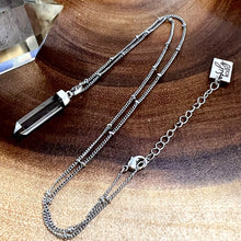 Load image into Gallery viewer, Light Clear Morion Smoky Quartz Purification & Invisibility Cloak Full Tower Point Pendant 18" White Gold Necklace