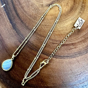 Blue Lace Agate Serenity & Calm Faceted Teardrop Pendant 18" Gold Necklace