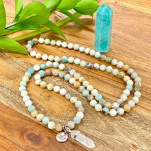 Load image into Gallery viewer, Australian Amazonite Clarity Peace 108 Hand Knotted Mala with Point Charm Pendant Necklace