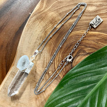 Load image into Gallery viewer, Last 1! Clear Quartz with Lace Agate Druzy XL Crystal Pendant 18” White Gold Necklace
