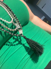 Load image into Gallery viewer, Labradorite Larvakite Power Protector Shaman Stone 108 Hand Knotted Mala Necklace Bracelet