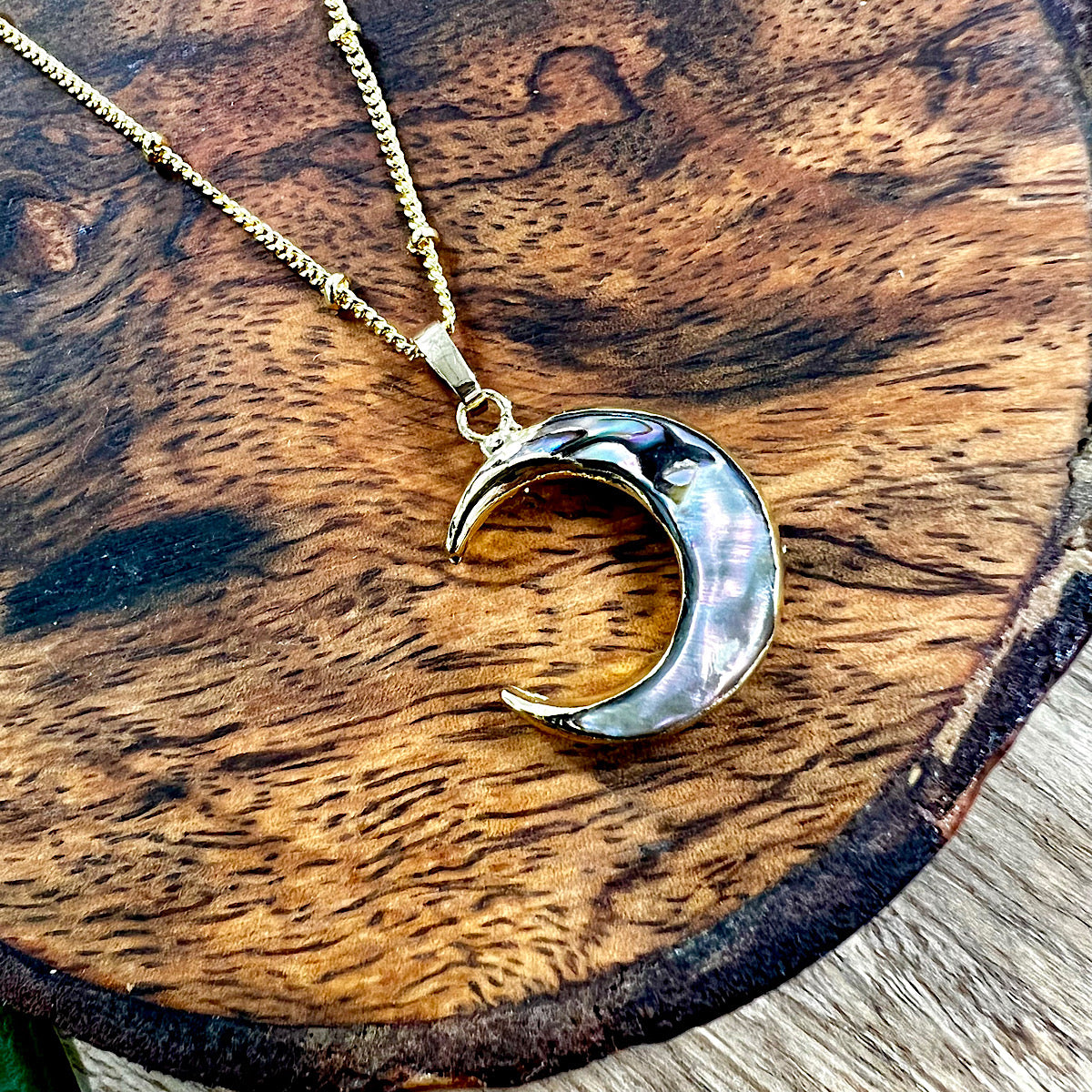 Power Moon Abalone Shell Pendant 18” Gold Necklace – Lily Rose