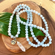 Load image into Gallery viewer, Aquamarine Conscious Awareness Relaxation 108 Mala Necklace Bracelet