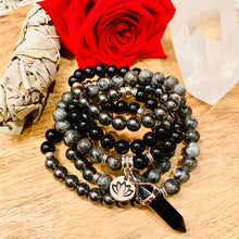 Load image into Gallery viewer, Last 3! Back in Stock! Limited Triple Power Grounding & Stress Reliever Black Onyx Hematite Labradorite 108 Mala Necklace Bracelet