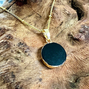 NEW STONE! Obsidian Manifester Thick Circle Pendant 18" Gold Necklace