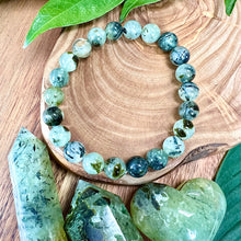 Load image into Gallery viewer, NEW STONE! Prehnite with Epidote & Black Tourmaline Grade A Prophecy & Magic Premium Collection 10mm Stretch Bracelet