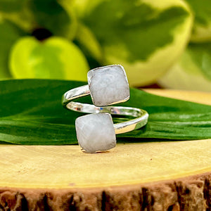 Aquamarine Faceted Diamond Freedom & Clarity Adjustable White Gold Ring