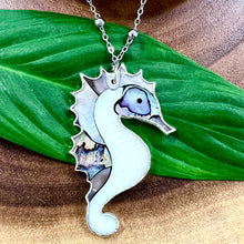 Load image into Gallery viewer, Inner Peace Abalone & Mother of Pearl Seahorse XL Pendant 30” White Gold Necklace