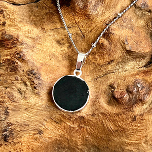 NEW STONE! Obsidian Manifester Thick Circle Pendant 18" White Gold Necklace