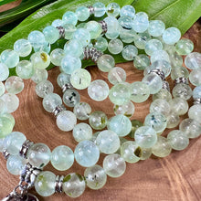Load image into Gallery viewer, NEW STONE! Prehnite with Epidote & Black Tourmaline Grade AA Prophecy & Magic 108 Mala Necklace Bracelet
