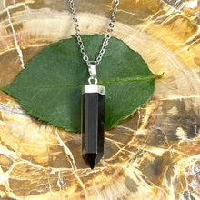 Load image into Gallery viewer, Morion Smoky Quartz Purification & Invisibility Cloak Full Tower Point Pendant 18" White Gold Necklace