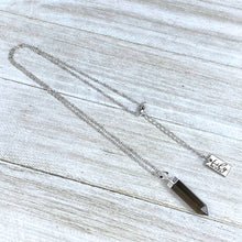 Load image into Gallery viewer, Morion Smoky Quartz Purification & Invisibility Cloak Full Tower Point Pendant 18" White Gold Necklace