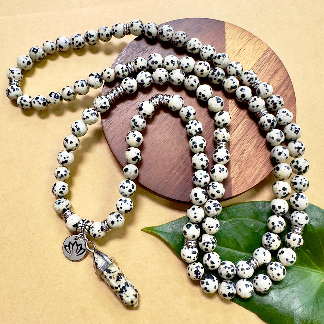 Dalmatian Jasper Nurturing & Playful 108 Stretch Mala Necklace Bracelet