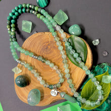 Load image into Gallery viewer, Ombre Collection The Heart Chakra Blast of Love &amp; Abundant Prosperity Green Fluorite Green Aventurine Jade Malachite 108 Stretch Mala Necklace Bracelet