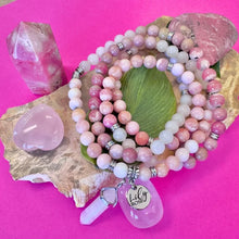 Load image into Gallery viewer, Ombre Collection The Sacral Chakra Joyful Self-Identity &amp; Creative Abundance Pink Opal Rose Quartz Rhodonite Rhodochrosite 108 Stretch Mala Necklace Bracelet