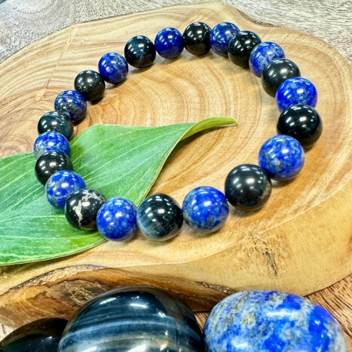 NEW! Limited Maddox's Power of the Hawk Psychic Attack Protection & Inner Child Magic Hawk Eye Lapis Lazuli Shungite 10mm Stretch Bracelet