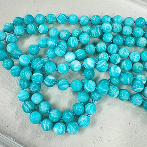 New & Only 2! Super Limited! Peruvian Amazonite Deep Teal Divine Soul Protector & DF/DM Energetic Alignment 108 Hand Knotted Mala with Point Charm Pendant Necklace