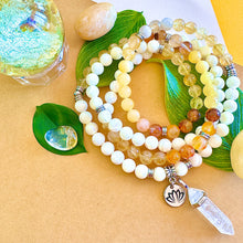 Load image into Gallery viewer, Ombre Collection The Solar Plexus Chakra Purpose, Confidence &amp; Authentic Manifestation Mother of Pearl Citrine Honey Calcite Golden Healer 108 Stretch Mala Necklace Bracelet