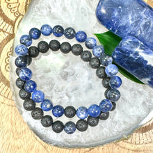 Load image into Gallery viewer, Lava Stone &amp; Sodalite Matching Couples Unity &amp; Love 8mm Stretch Distance Bracelets