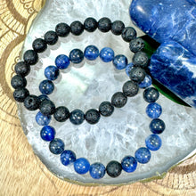 Load image into Gallery viewer, Lava Stone &amp; Sodalite Matching Couples Unity &amp; Love 8mm Stretch Distance Bracelets