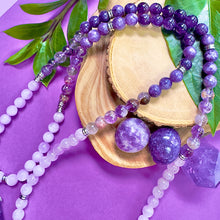 Load image into Gallery viewer, Ombre Collection The Crown Chakra Activation + Awakening of Divine Unity &amp; Cosmic Oneness Kunzite Super Seven Lepidolite Siberian Amethyst 108 Stretch Mala Necklace Bracelet