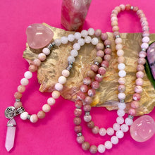 Load image into Gallery viewer, Ombre Collection The Sacral Chakra Joyful Self-Identity &amp; Creative Abundance Pink Opal Rose Quartz Rhodonite Rhodochrosite 108 Stretch Mala Necklace Bracelet