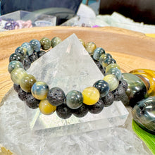 Load image into Gallery viewer, Lava Stone &amp; Honey Blue Tigers Eye Matching Couples Unity &amp; Love 8mm Stretch Distance Bracelets