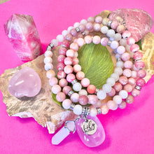 Load image into Gallery viewer, Ombre Collection The Sacral Chakra Joyful Self-Identity &amp; Creative Abundance Pink Opal Rose Quartz Rhodonite Rhodochrosite 108 Stretch Mala Necklace Bracelet